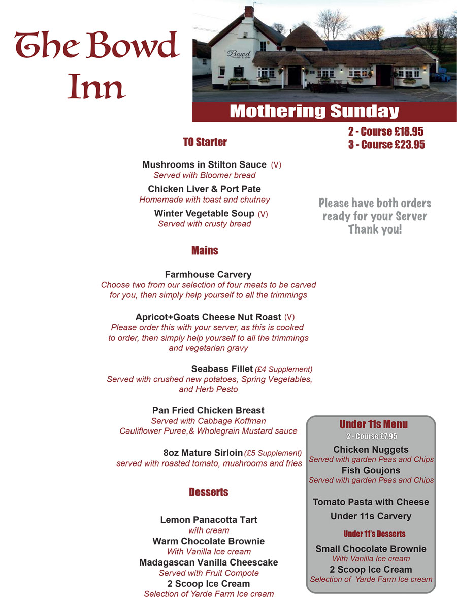 Mothers Day Menu