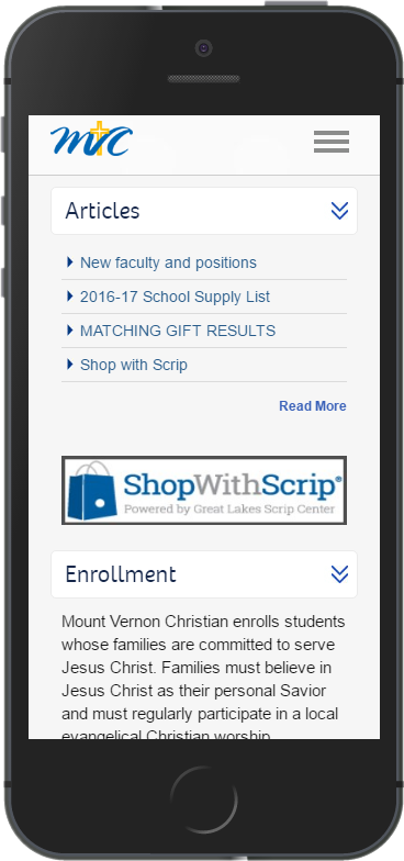 MVC School - Custom Crafted Responsive Website - Smartphone - LorDec Media Group