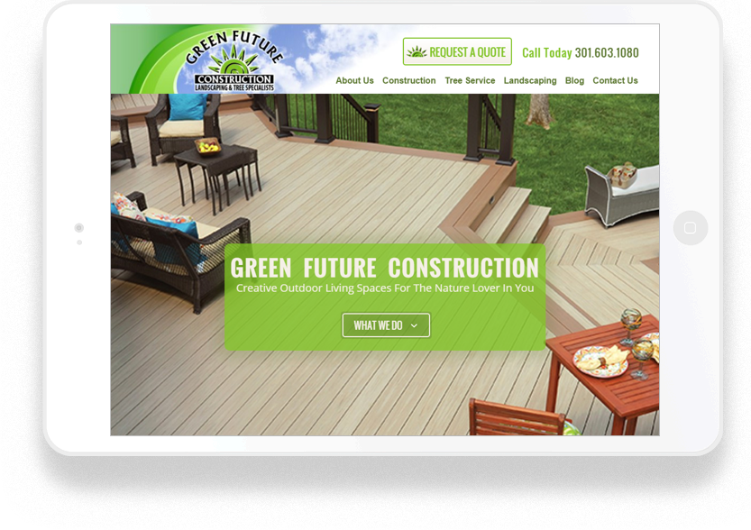 Green Future Construction - Custom Crafted Responsive Website - Tablet - LorDec Media Group