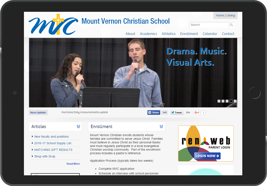 MVC School - Custom Crafted Responsive Website - Tablet - LorDec Media Group