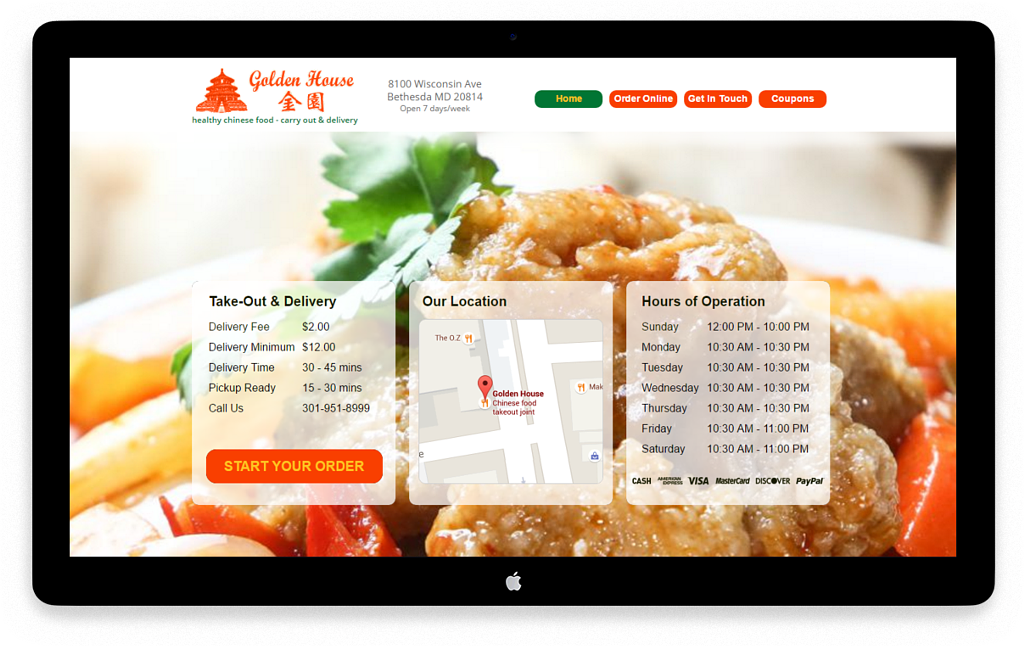 Golden House Chinese Restaurant - Custom Crafted Responsive Website - Desktop - LorDec Media Group