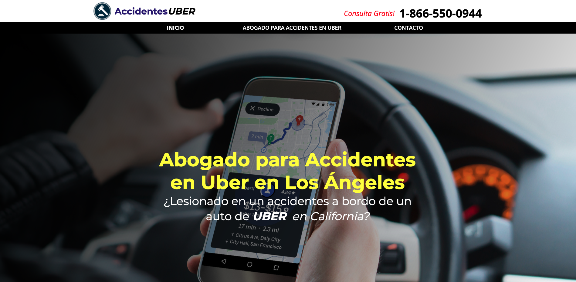 Uber accidente webstie for attorneys in Spanish