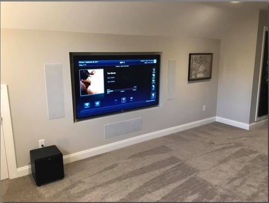 A flat screen monitor on the wall in a smart home