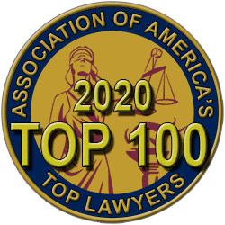 Badge de los 100 mejores abogados para accidentes en California  en el año 2020