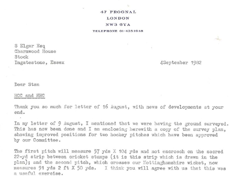 1982 HHC Letter to Stan Elgar 4.9.82