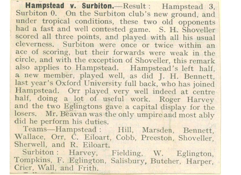 1908 Hampstead v Surbiton Report​