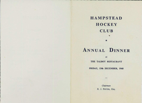 1968 Annual Dinner Menu and Toast List 13.12.68