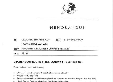 2001 EHA Cup 3rd Round Notice 18.10.01