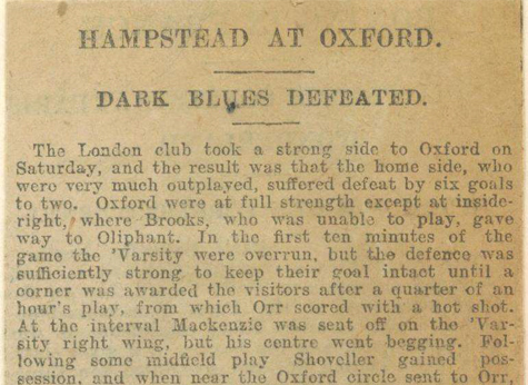 1911 Oxford University v Hampstead Report