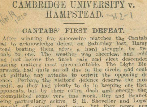 1910 Cambridge University v Hampstead Report