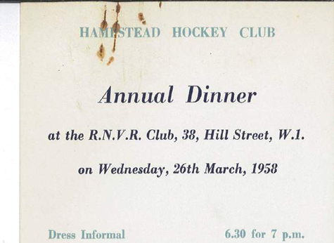 1958 Annual Dinner Ticket 26.3.58