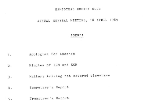 1989 AGM Agenda and Financial Statement 18.4.89