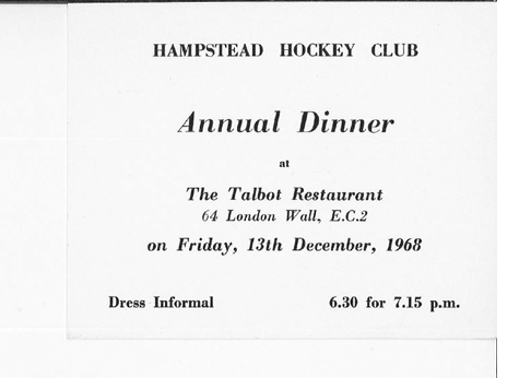 1968 Annual Dinner Ticket 13.12.68