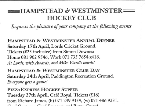 1993 Club Events Programme April 1993