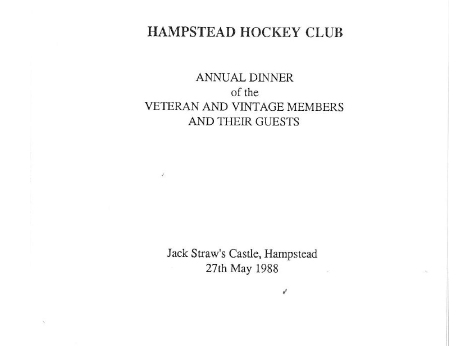 1988 Veterans and Vintage Members Annual Dinner Card