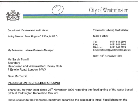 1999 Floodlighting Letter 13.12.99.2