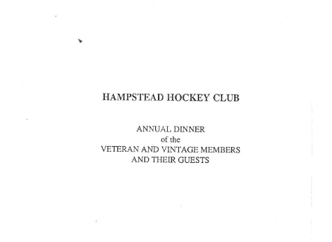 1988 Veteran and Vintage Members Dinner Card 27.5.88
