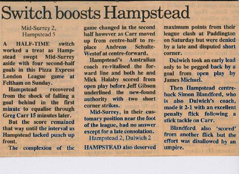 1989 London League Report Mid Surrey Ham and High