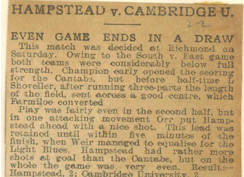 1910 Hampstead v Cambridge Report