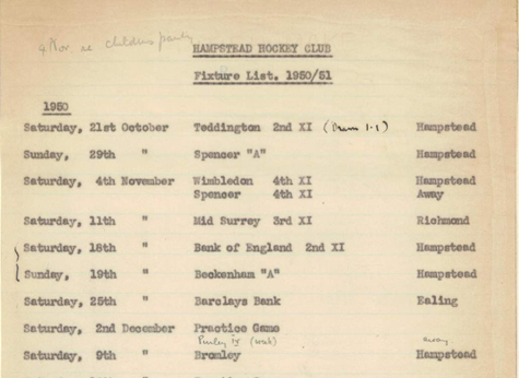 1950 Post war Season Fixture List