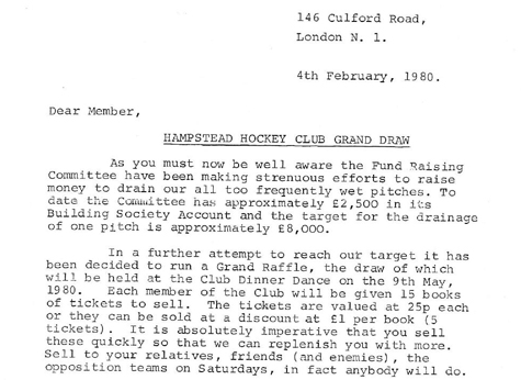 1980 Fund Raising Raffle Grand Draw Letter 04.03.80