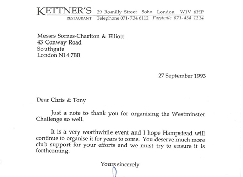 1993 Westminster Challenge Letter from President 