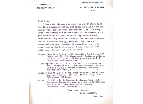 1908 Fixture Card Distribution Letter