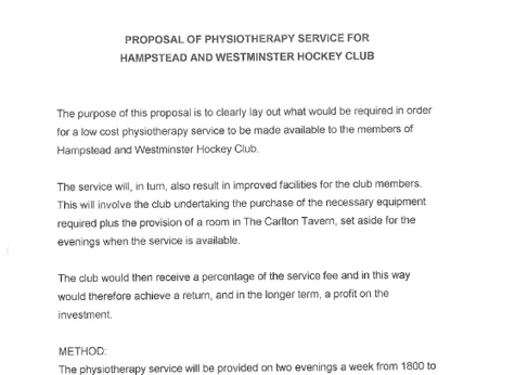 2001 Physiotherapy Service Proposal