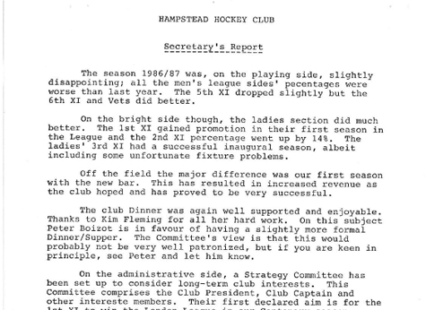 1987 AGM Secretary's Report 5th May​