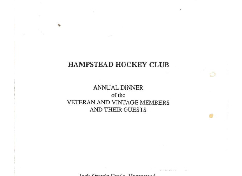 1989 Veteran and Vintage Members Dinner Card