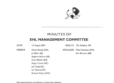 2001 EHL Management Committee Minutes 15.8.01