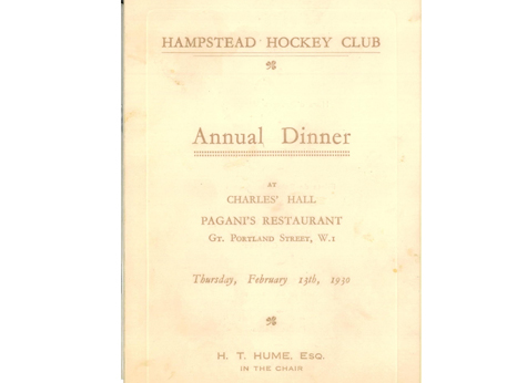 1930 Annual Dinner Card