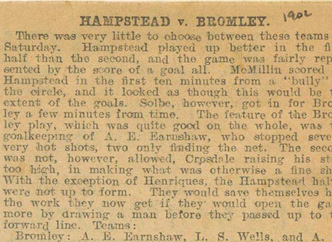 Hampstead v Bromley Report 1902