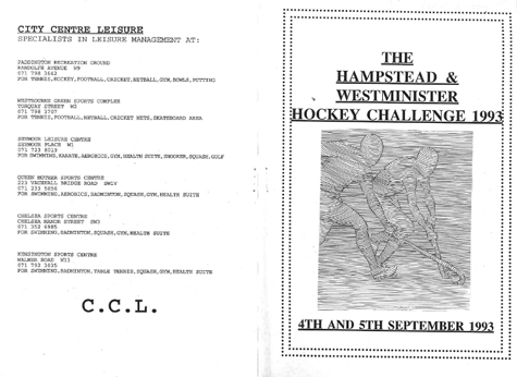 1993 The Hampstead & Westminster Hockey Challenge Programme 