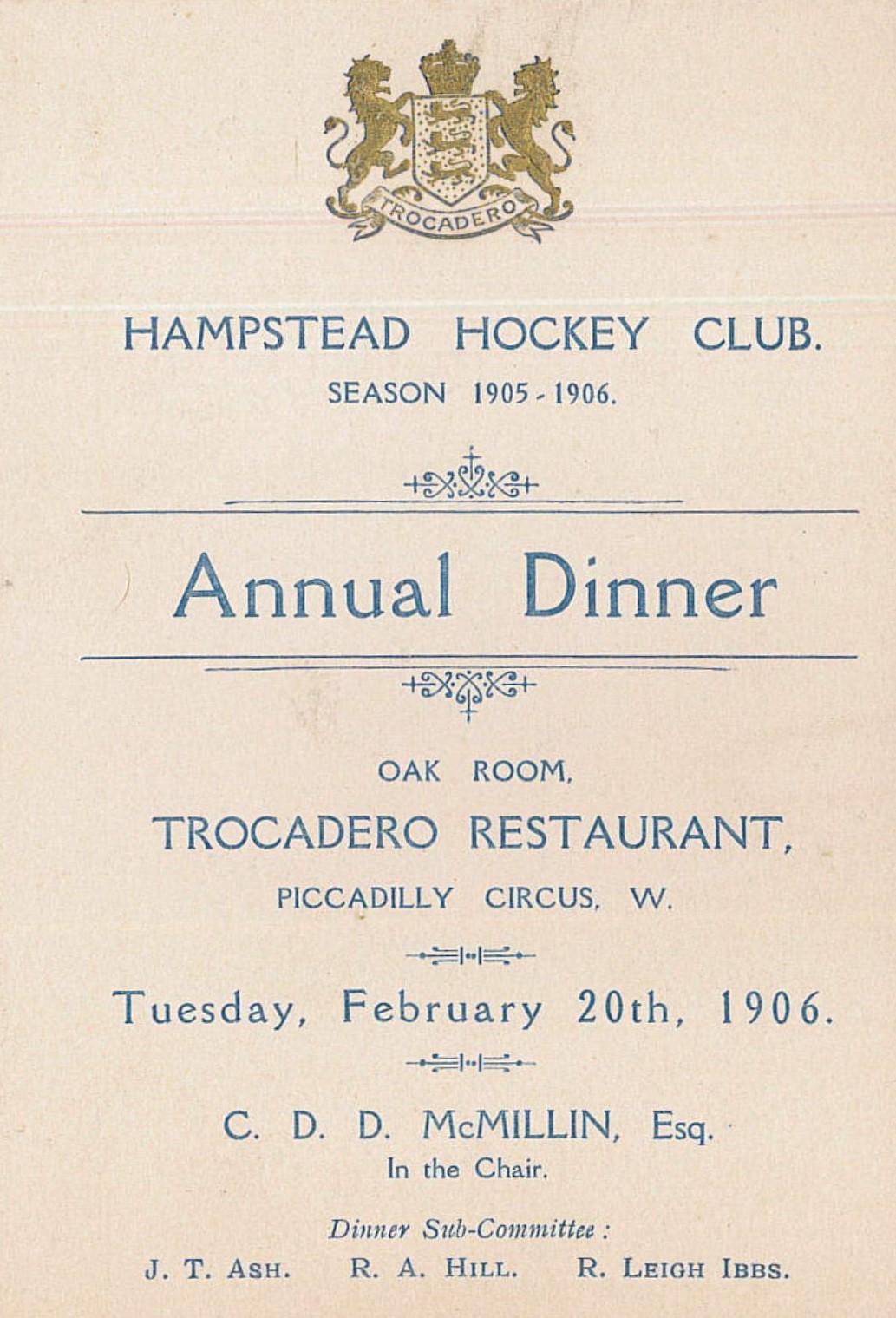 1906 Annual Dinner  Card