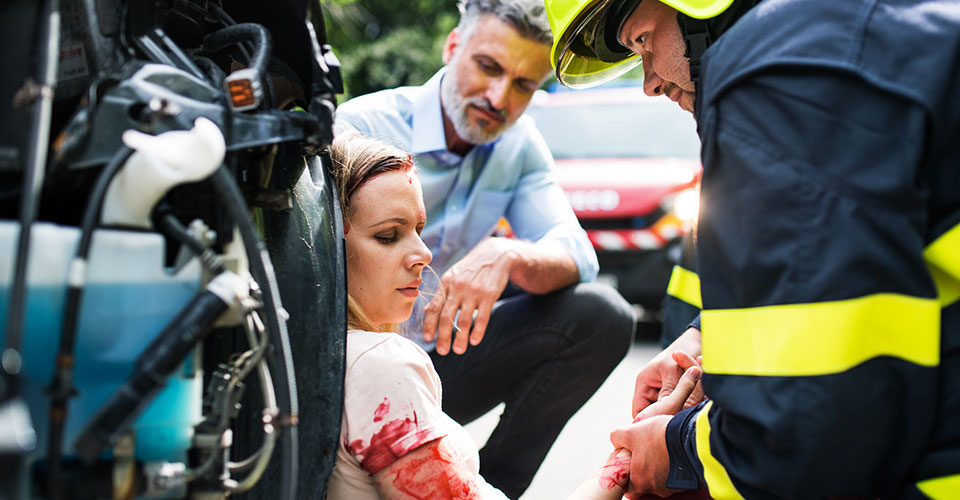 A woman injured in a car accident