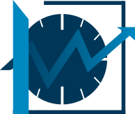 Uhr mit Pfeil Farbverlauf dunkelblau und hellblau