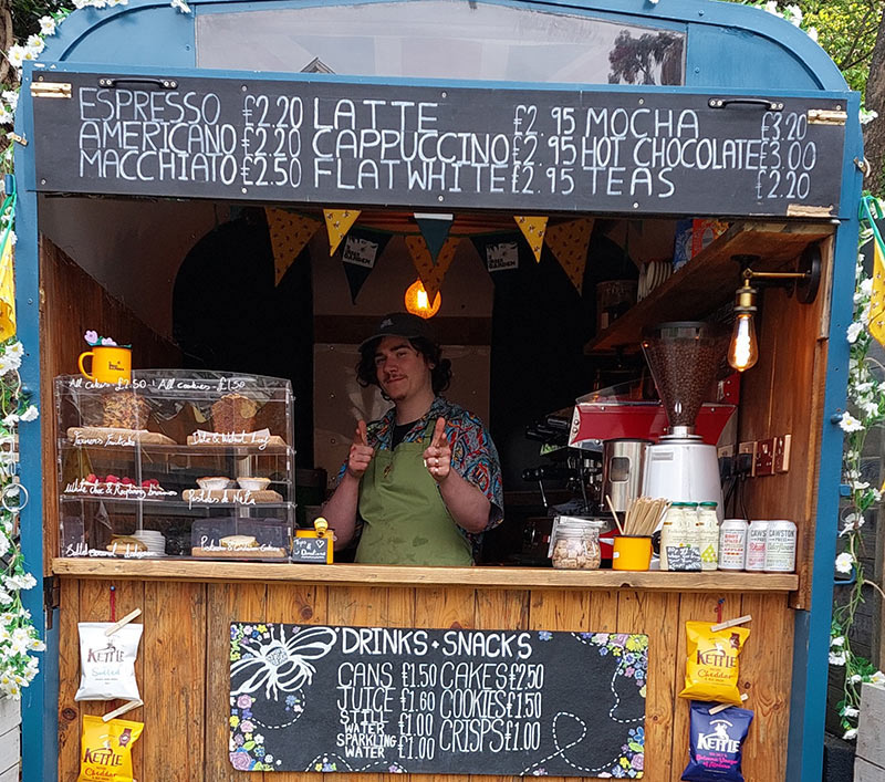 We now sell hot and cold drinks and delicious home made cakes, come meet our barista Cal!