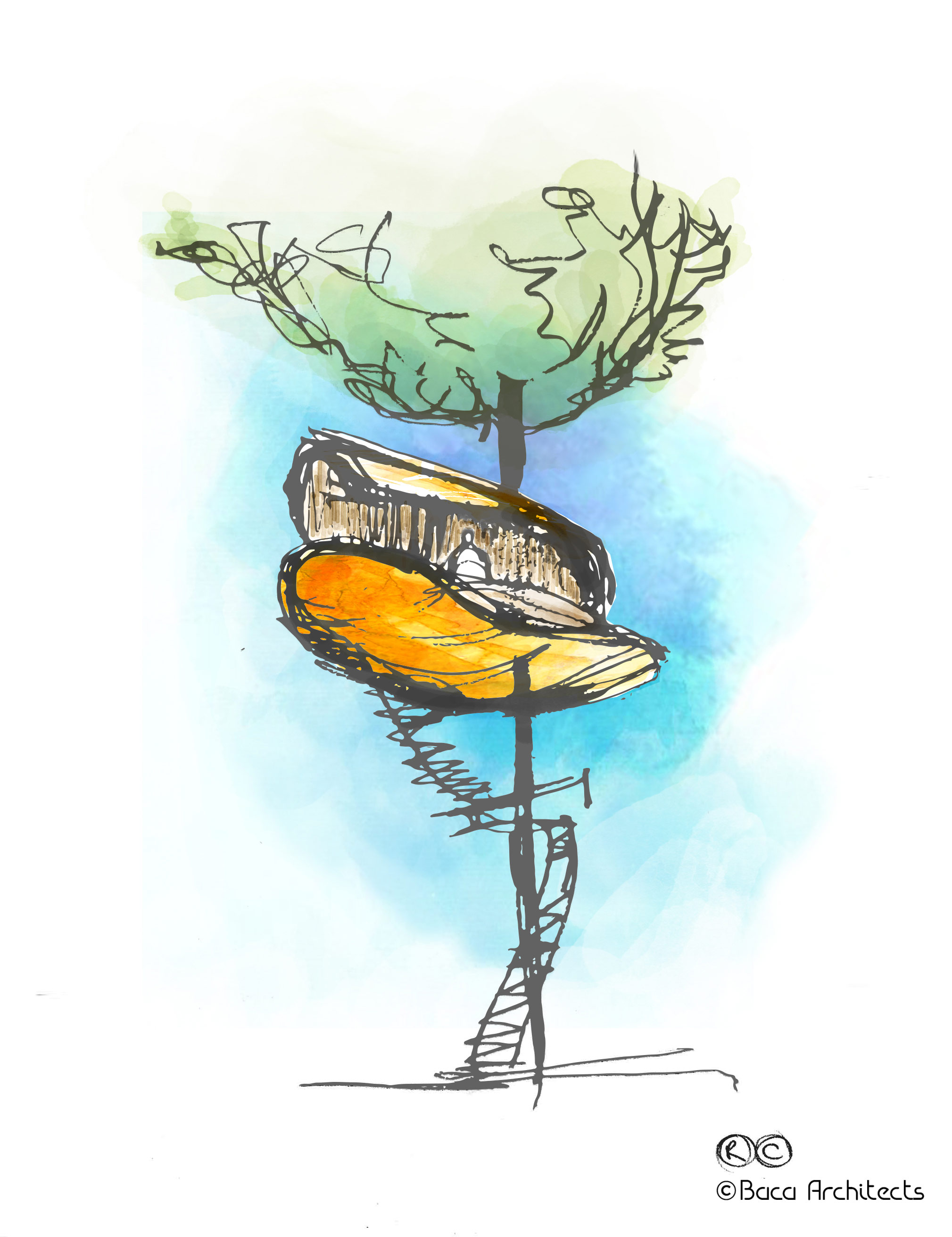 Initial sketch of Biku Treehouse design