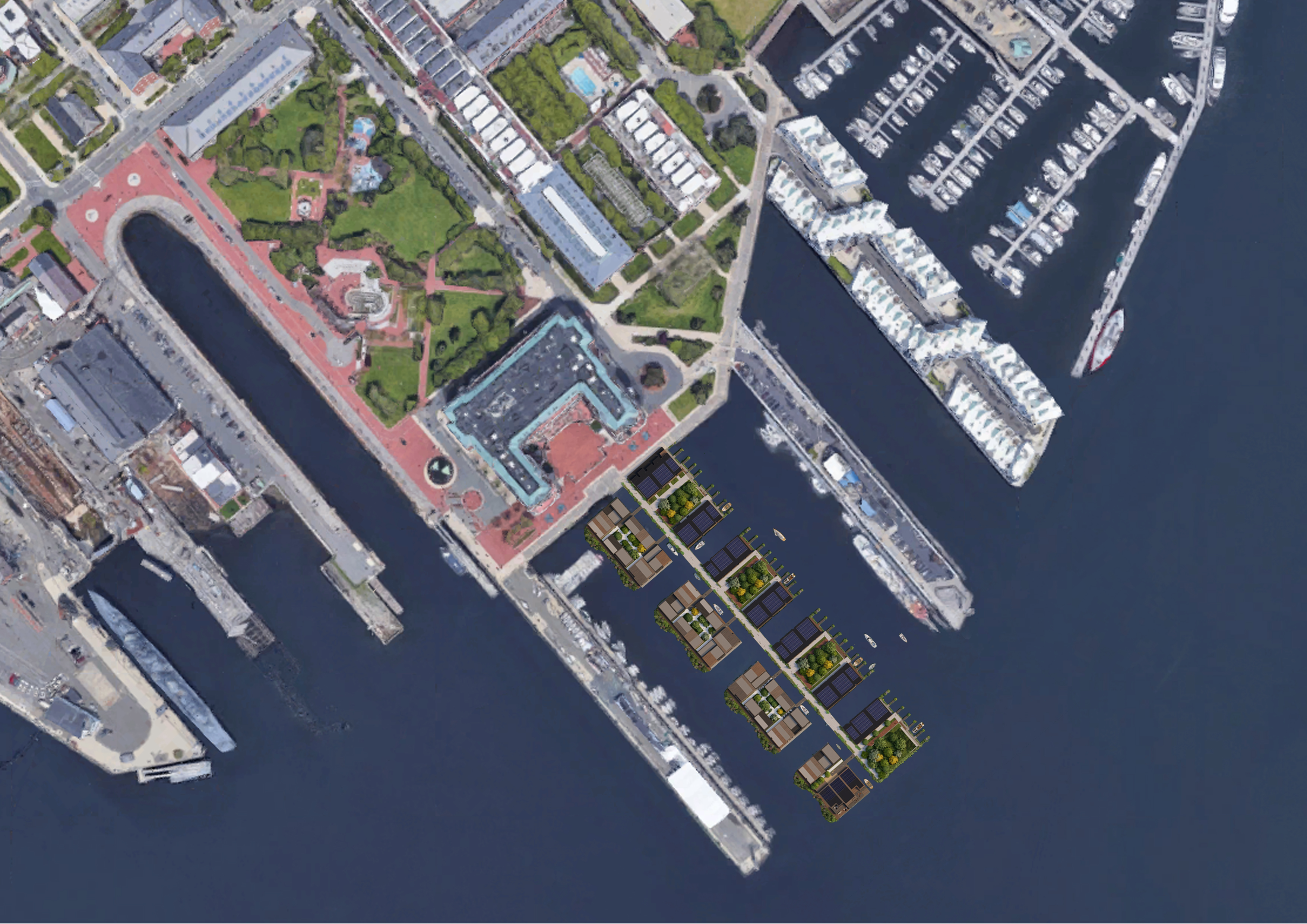 Satellite view of Pier 5 in Boston on the Hudson River